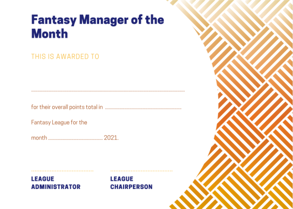 Fantasy mini-league manager of the month certificate